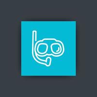 Diving mask linear icon on square, vector illustration