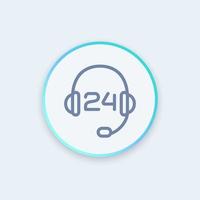 headphone, headset line icon, call center, technical support, contact us, helpline, 24 support service round stylish icon, vector illustration