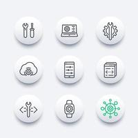 development, calibration, configuration icons set vector