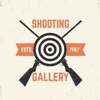 Shooting gallery logo with crossed rifles, vintage sign with hunting rifles and target, vector illustration