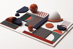 Design with composition of geometric memphis style shapes in pastel tone. 3d rendering illustration photo