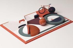 forma geométrica del concepto de deporte de bicicleta en tonos naranja y pastel. representación 3d foto