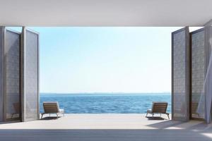 Beach living on Sea view. 3d rendering photo