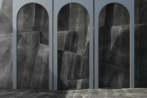 Arch with pastel metal sheet. 3d render photo