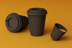 Set of black coffee cups on pastel background. 3d rendering photo