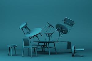 A lot of Chairs and coffee table in pastel tone. 3d rendering photo