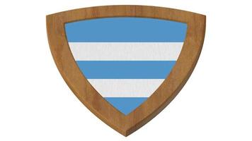 escudo de madera medieval 3d rayas azules blanco ilustración render foto