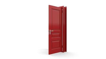 ilustración creativa puerta roja de puerta abierta, cerrada, puerta de entrada realista aislada en el fondo 3d foto