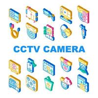 Cctv Camera Security Collection Icons Set Vector