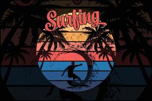 Surfing summer graphic t shirt design vector