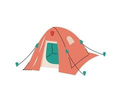 Cartoon hand drawn tourist tent. Equipment for camping, hiking, trekking. Tourist item isolated on white background. Flat vector illustration.