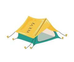 Cartoon hand drawn tourist tent. Equipment for camping, hiking, trekking. Tourist item isolated on white background. Flat vector illustration.