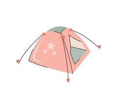 Cartoon hand drawn tourist tent. Equipment for camping, hiking, trekking. Tourist item isolated on white background. Flat vector illustration.