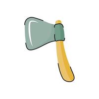 Cartoon hand drawn axe with wooden handle. Equipment for camping. Flat vector illustration.