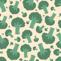 Cartoon broccoli seamless pattern.  Hand drawn vegetable with leaves. Organic food, healthy eating. Flat vector illustration.