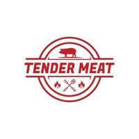 Tender roast beef logo design idea. Vintage barbeque badge logo design inspiration vector