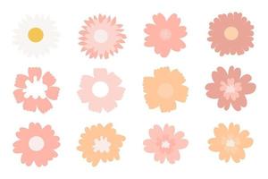 Flower collection. Vector pink and orange flowers. Spring art print with botanical elements. Happy Easter. Folk style. Posters for the spring holiday. icons isolated on white background.