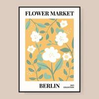 Flower market poster. Abstract floral illustration. Poster for postcards, wall art, banner, background, for printing. Vector illustration.