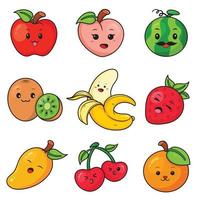 Fruit cartoon character vector set.