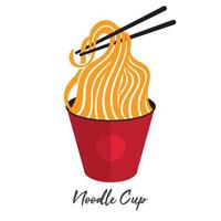 Cup noodles instant ramen on paper cup packaging logo vector. vector