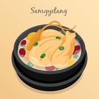Samgyetang korean ginseng chicken soup in black bowl recipe illustration vector. vector