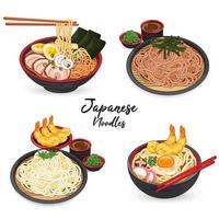 ramen japonés udon soba y fideos somen menú ilustración vector aislado.
