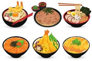 fideos japoneses y donburi vector