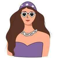 Vector illustration of a beautiful woman with a flower on her head and sunglasses