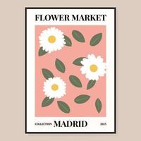 Flower market poster. Abstract floral illustration. Poster for postcards, wall art, banner, background, for printing. Vector illustration.