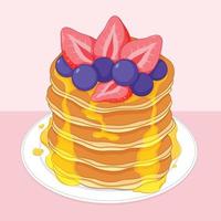 Fluffy greek yogurt blueberry pancakes with strawberry Syrup llustration vector