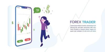 persona de negocios con gráfico y tabla de comerciante de divisas. vector