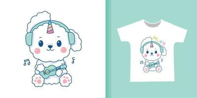 cute white dog unicorn cartoon for t-shirt. vector