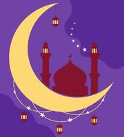 ilustración de vector de ramadán de mezquita y luna en estilo plano