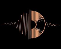 ilustración musical, disco de vinilo dorado y gráfico de sonido abstracto sobre fondo negro. logotipo de estilo retro, icono vector