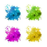conjunto de manchas de acuarela multicolores, salpicaduras, azul, verde, rosa y amarillo. elementos de decoración, texturas, fondos vector