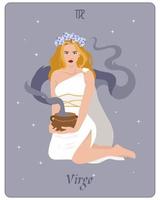 Astrological zodiac sign Virgo, a beautiful magical woman with a magical decoction on a gentle background with stars. Poster, clip, tarot