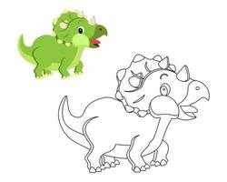 Cute green dinosaur, illustration and sketch for coloring. Design for children's coloring book. Vector