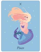 Astrological zodiac sign Pisces, beautiful magical woman mermaid on a gentle background with stars. Poster, clip art, tarot vector