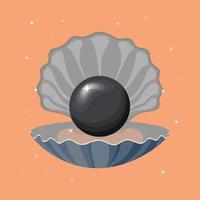 Illustration, cute black pearl in a sea shell on a gentle background with stars. Print, poster, bedroom decor, clip art vector