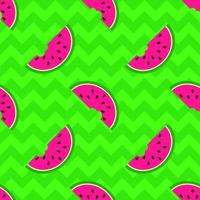 Geometric watermelon slice seamless pattern. Summer retro style 80s - 90s. Bright background with triangles and fruits. Great for fabric, packaging, wallpaper, print. Vector illustration