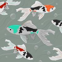 Vector illustration with fish in anime style. Illustration with colorful goldfish and bubbles. Stylish poster with fish. Fish Comet. Vector illustration