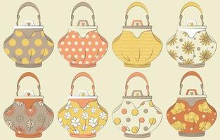 Instructions for drawing fashion bag. Follow step by step for drawing handbag. Worksheet for kid learning to draw accessory. Game for child vector page. Scheme for drawing bag.