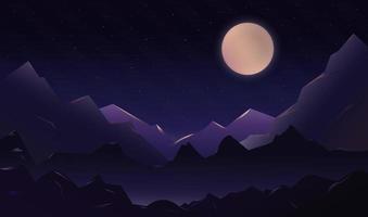 hermoso paisaje nocturno con luna llena y montañas. ilustración vectorial vector
