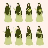 mujer musulmana sin rostro con una colección de poses diferente vector