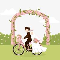 Muslim wedding couple with bicycle vector