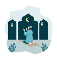 Muslim man praying after shalat vector