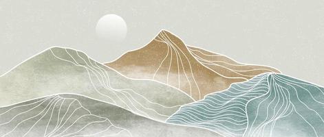 Mountain with line art. Creative minimalist hand painted illustrations of Mid century modern. Natural abstract landscape background vector