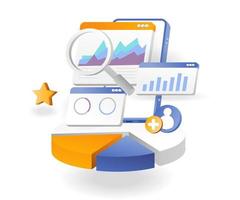 Flat isometric illustration concept. team progress analysis data vector