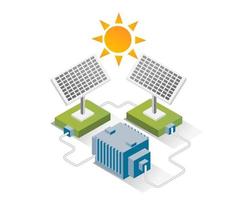 Isometric design concept illustration. solar panels with energy storage vector