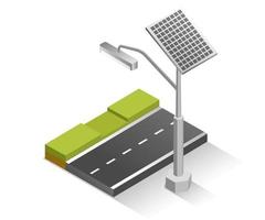 Flat isometric illustration concept. solar panel energy in street lights vector